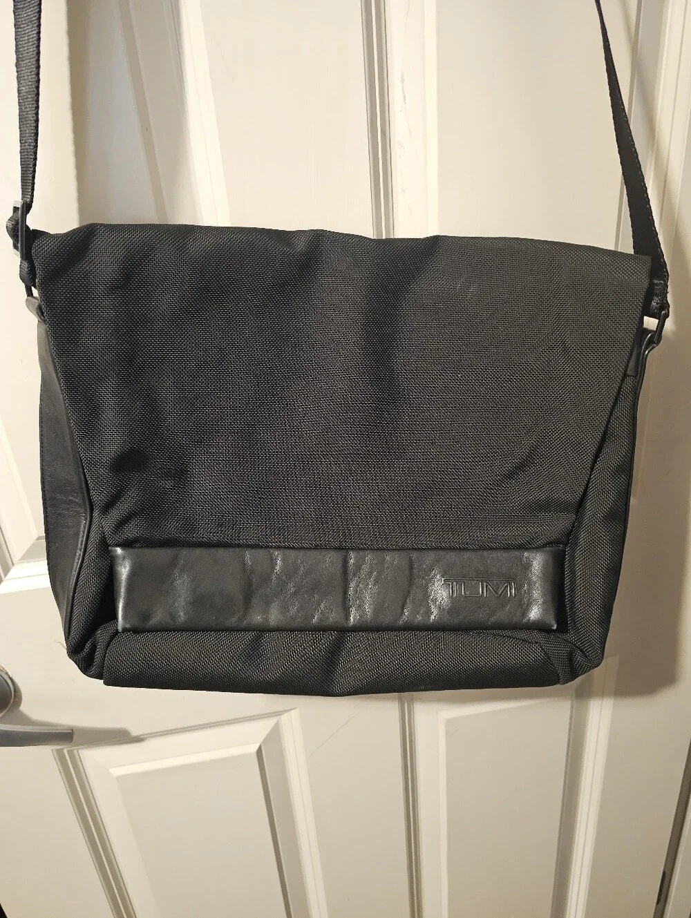 Tumi Black Men's Messenger Bag with Leather Accent